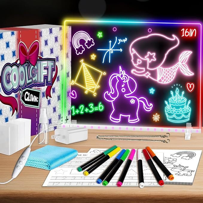16" Led Drawing Board for Kids with 18 Tracing Stencils - Light up Led Note Board, 2026 Birthday ... | Amazon (US)