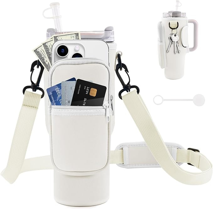 Water Bottle Carrier Bag with Phone Pocket for Stanley Cup 40/30 oz, Water Bottle Holder with Adj... | Amazon (US)