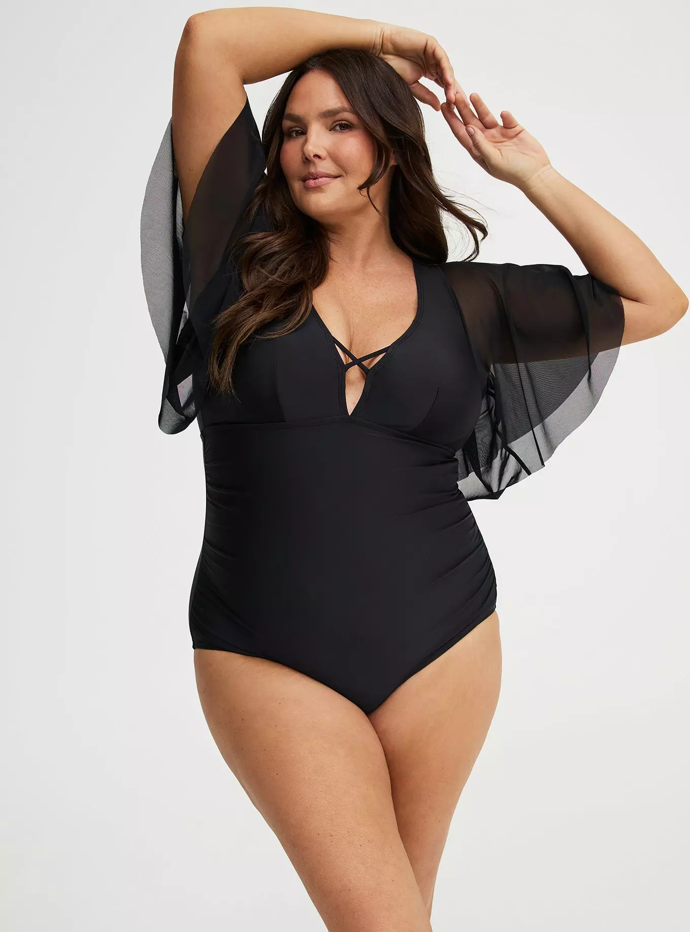 Wire-Free Mesh Sleeve One Piece Swimsuit | Torrid (US & Canada)