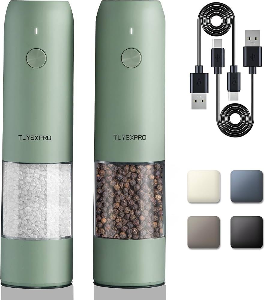 Electric Salt and Pepper Grinder Set, USB Rechargeable, Automatic Salt and Pepper Mill Grinder wi... | Amazon (US)