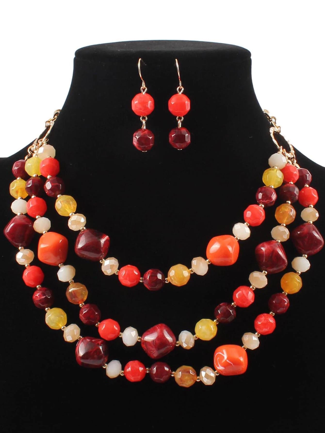 EMERY ROSE Resin Beaded Layered Necklace & Drop Earrings | SHEIN