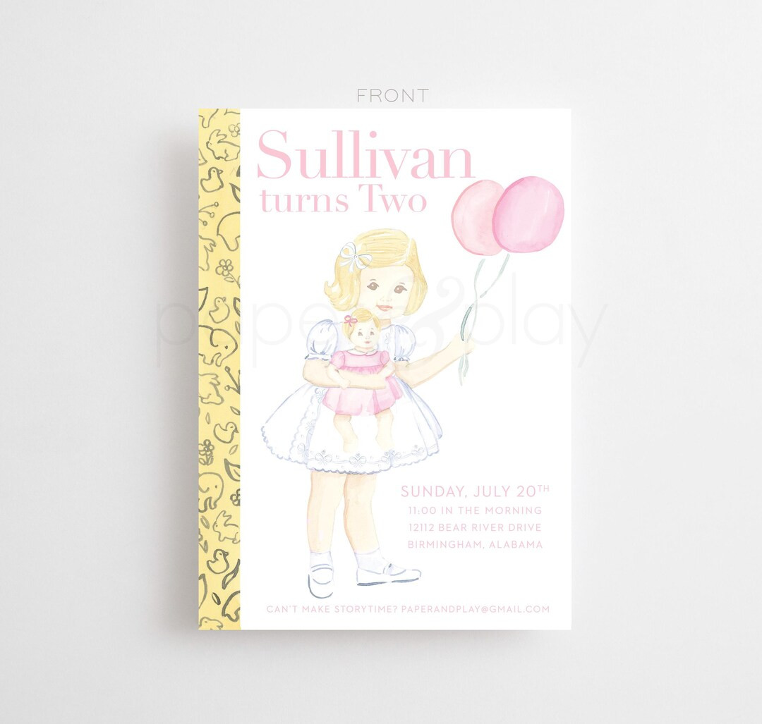 PRINTED Watercolor Little Golden Book Invitations // pink // doll  / first / birthday / party / s... | Etsy (US)
