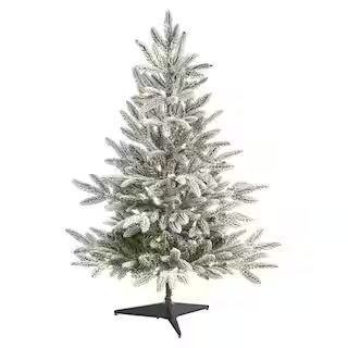 Nearly Natural 3 ft. Pre-Lit Flocked Manchester Spruce Artificial Christmas Tree with 50 Clear Li... | The Home Depot