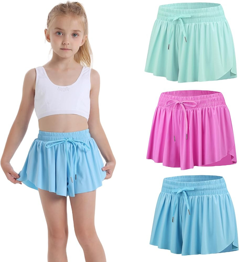 Yknktstc Girls 3 Pack 2 in 1 Flowy Athletic Shorts with Inner Pockets High Waist Yoga Skirt Skort... | Amazon (US)