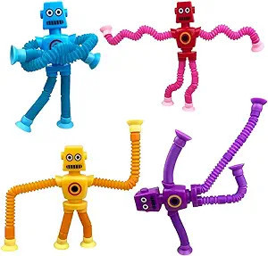 Anditoy 4 Pack Robot Suction Cup Pop Tubes Toys Sensory Toys for Kids Boys Girls Toddlers Christm... | Amazon (US)