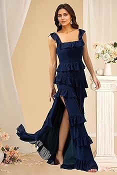 Tiered Ruffles Bridesmaid Dresses for Women 2026 Chiffon A-line Square Neck Ruched Formal Wedding... | Amazon (US)