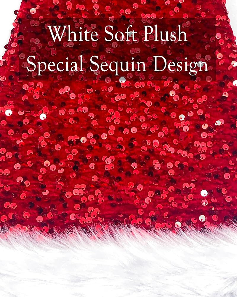Long Santa Hat Christmas Hat Sequin Plush Xmas Hats for Christmas New Year Festive Party Supplies | Amazon (US)