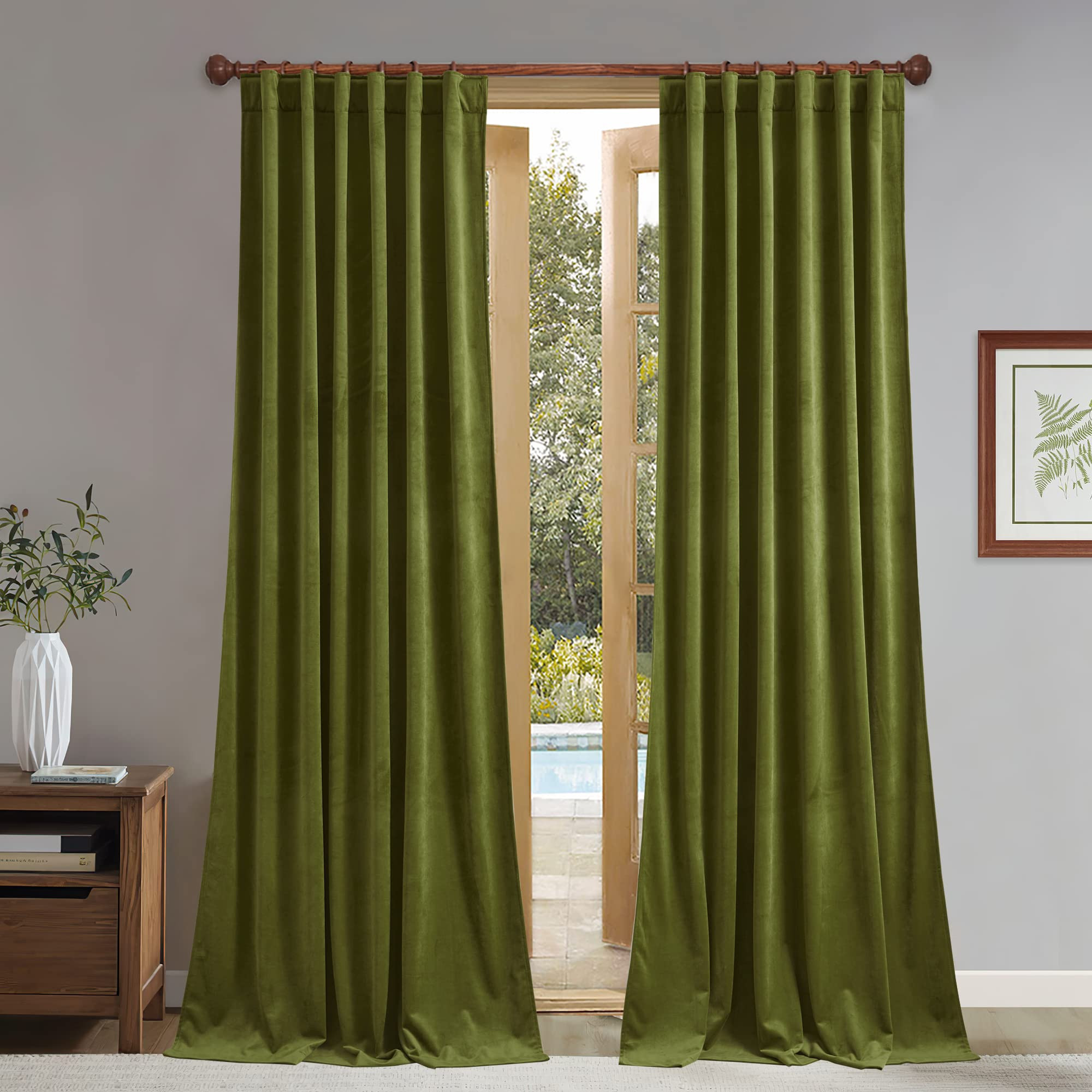 StangH Olive Green Velvet Curtains for Bedroom, Light Blocking Thermal Insulated Velour Drapes fo... | Amazon (US)