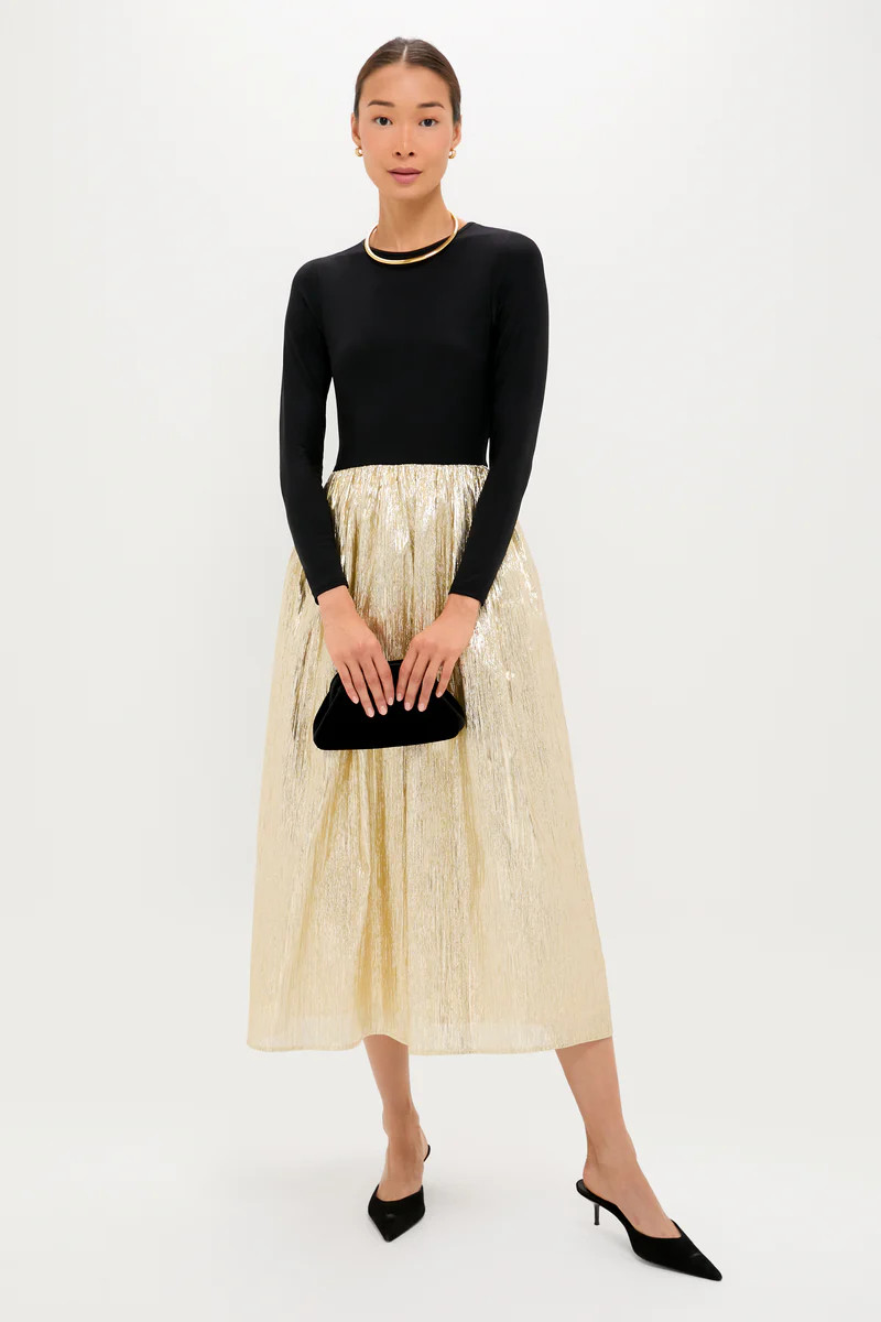 Gold Plisse & Black Mixed Media Schuyler Maxi Dress | Tuckernuck (US)