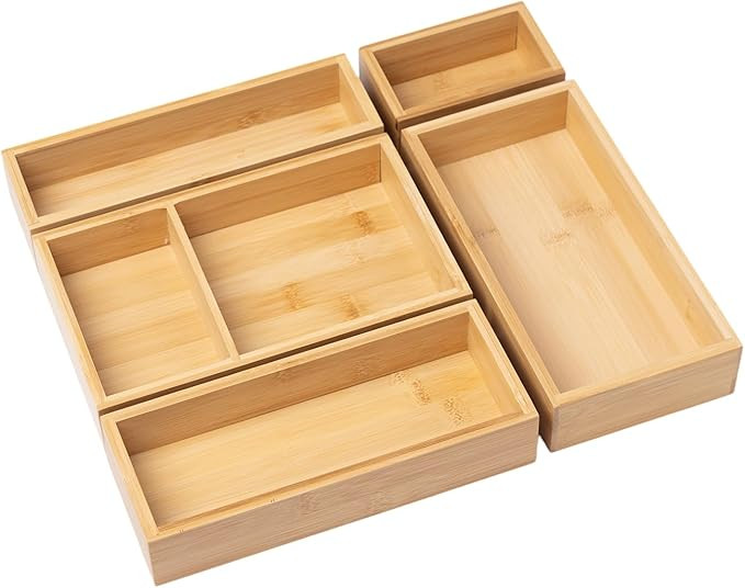 Bamboo Drawer Organizer Set Wood Storage Organizers for Kitchen, Bathroom, Office Desk, Makeup, U... | Amazon (US)