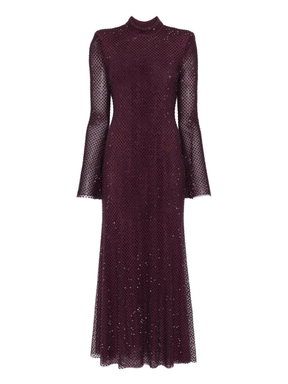 Self-Portrait rhinestone-embellished mesh midi dress - Red | Farfetch Global