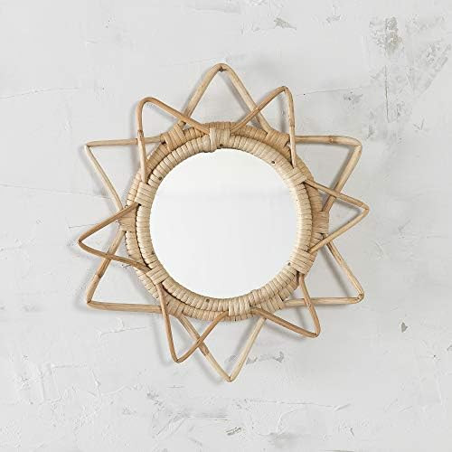 Madhu International Sunburst Rattan Mirror, Bohemian Hanging Glass Decor, Rustic Wicker Rattan Wa... | Amazon (US)