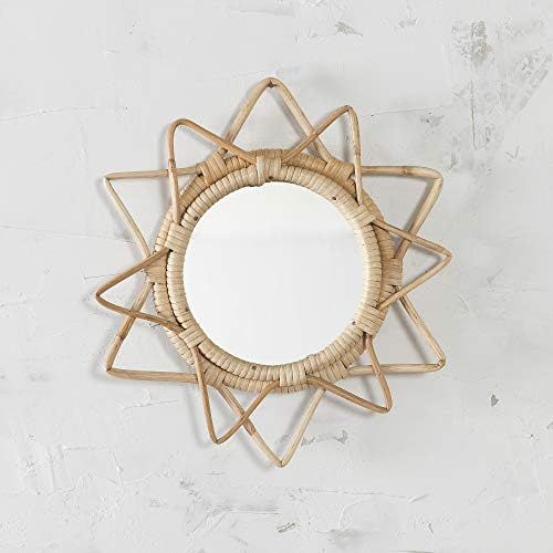 Madhu International Sunburst Rattan Mirror, Bohemian Hanging Glass Decor, Rustic Wicker Rattan Wa... | Amazon (US)