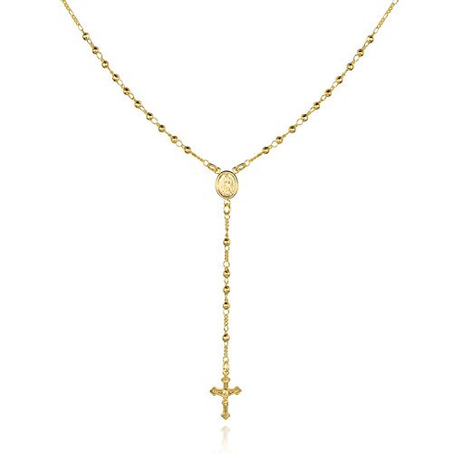 Barzel 18K Gold Plated Virgin Mary Rosary Bead Cross Necklace - Made In Brazil (24 Inches) | Amazon (US)