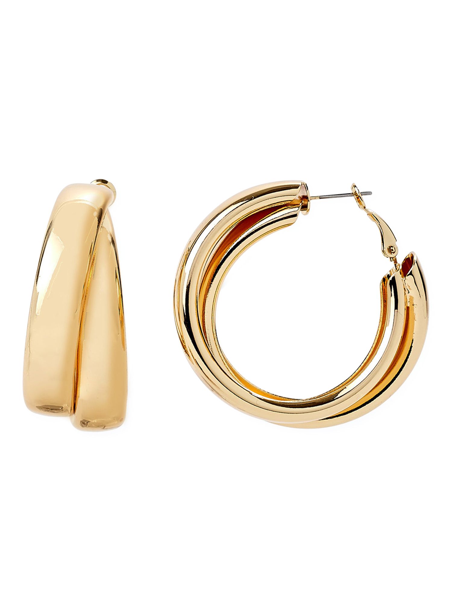Scoop Women’s 14K Gold Flash-Plated Brass Double Hoop Earrings | Walmart (US)
