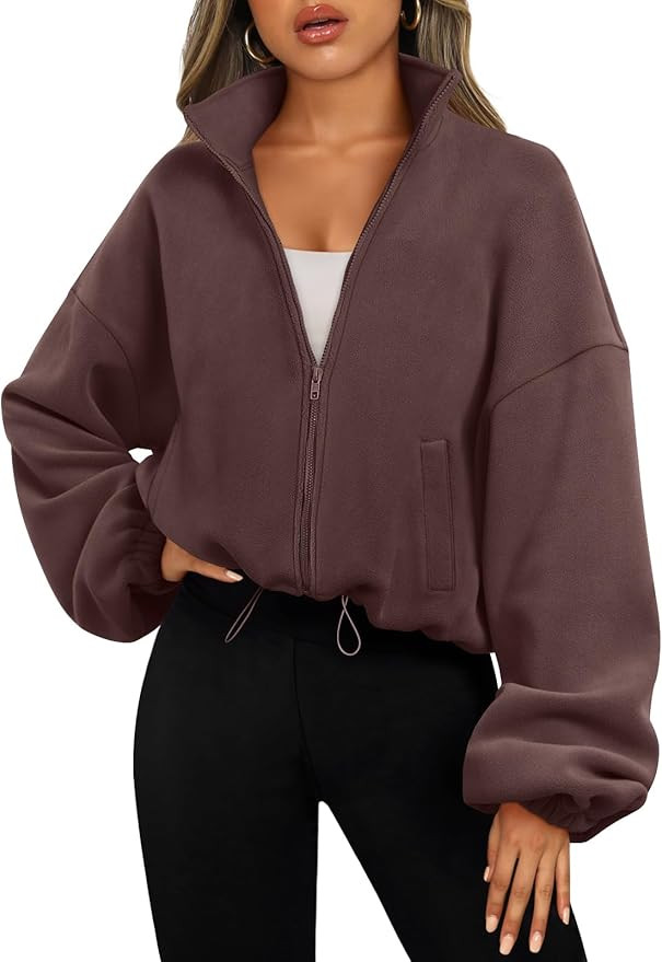AUTOMET Womens Fleece Jackets Zip Up Oversized Sweatshirts Winter Clothes Long Sleeve Crop Sherpa... | Amazon (US)