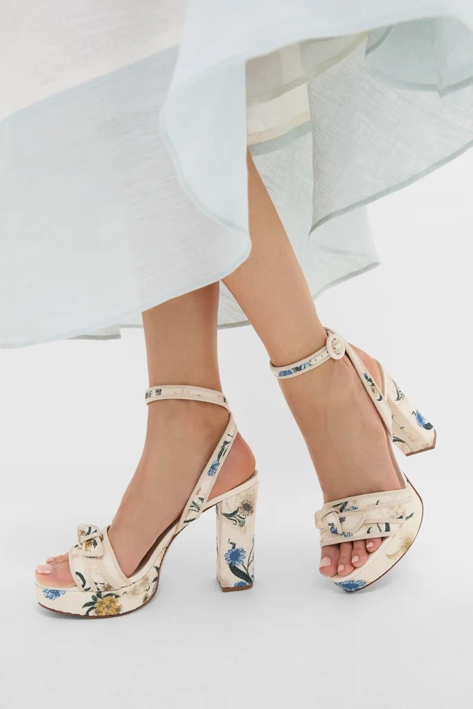 Laguna Cream Grosgrain Raffia Platform Heels | Tuckernuck (US)