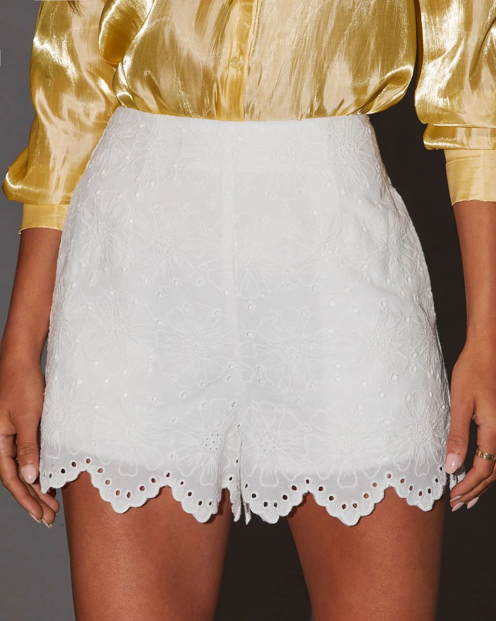 Nancy Eyelet Mid Rise Shorts | VICI Collection