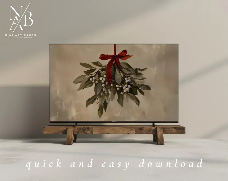 Mistletoe Samsung Frame TV Art Christmas Frame TV Art Winter Decor Winter Frame TV Art Vintage Ch... | Etsy (US)