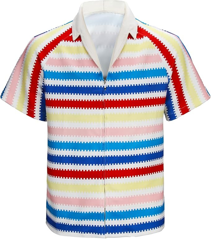 Adult Men Allan Costume Shirt 80s 90s Rainbow Striped Hawaiian Beach Short Sleeve Halloween Cospl... | Amazon (US)