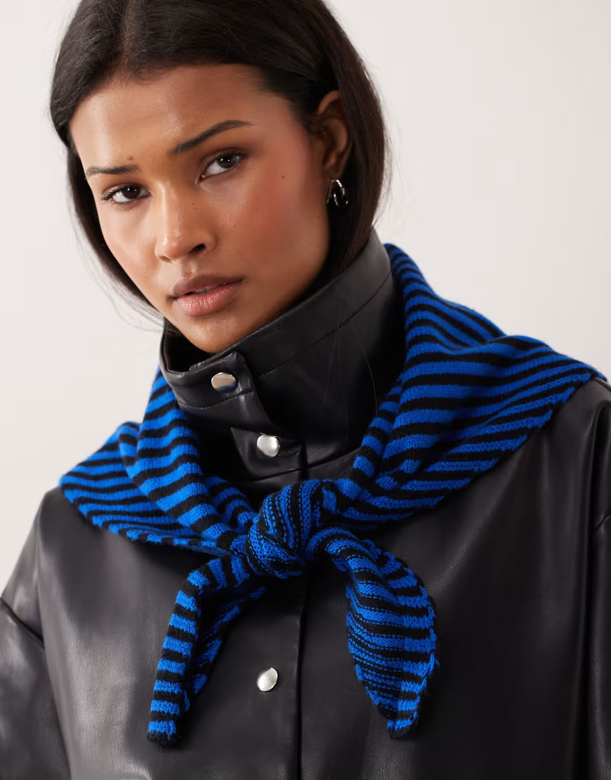 ASOS DESIGN triangle scarf in knitted blue stripe | ASOS (Global)