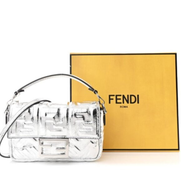 Fendi Rock Millennium FF 1974 Embossed Mini Baguette in Palladio | Poshmark
