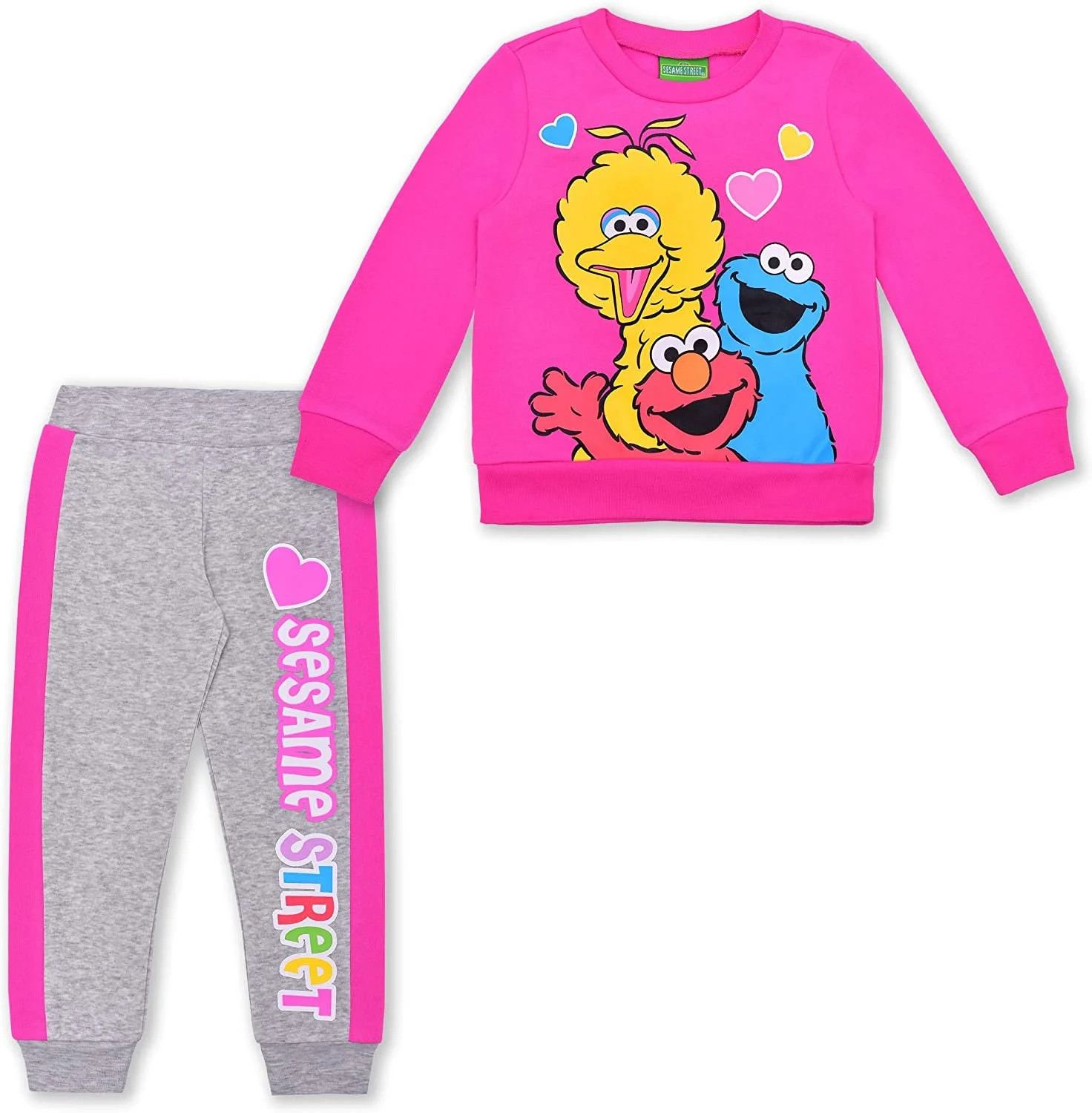 Sesame & Friends Elmo, Cookie Monster and Big Bird Girls 2 Piece Crewneck Character Long Sleeve a... | Walmart (US)