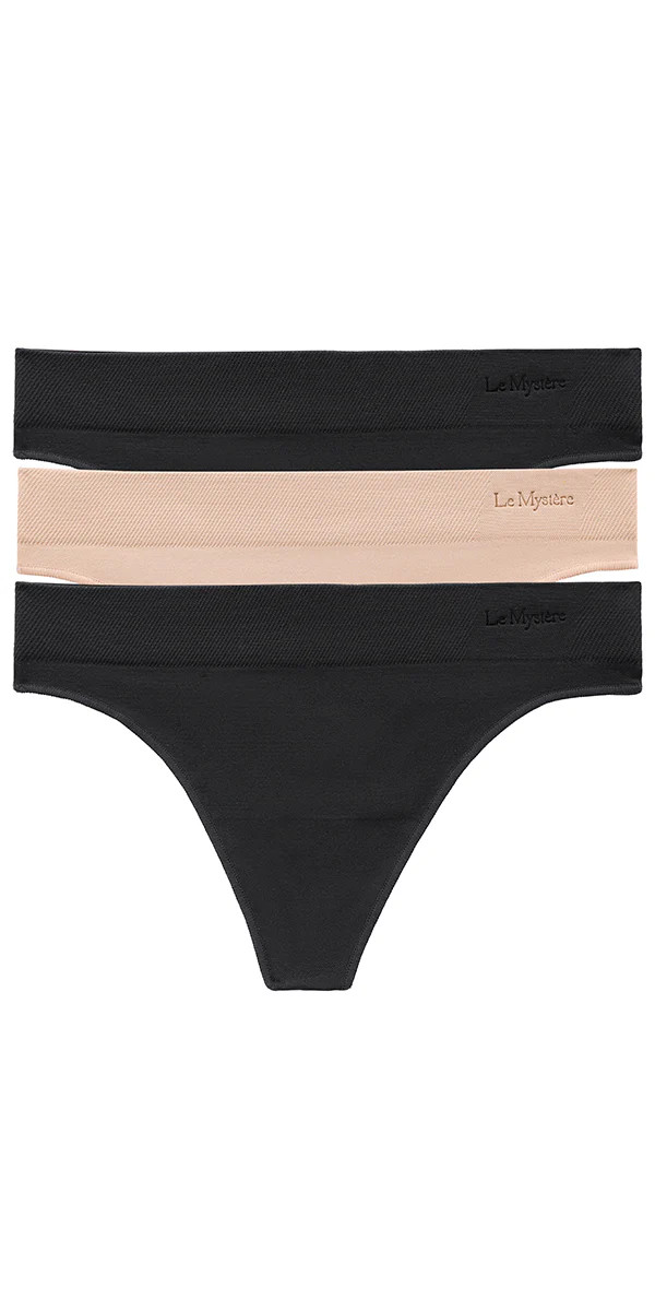 Seamless Comfort Thong 3 Pack - Black Black Natural | Le Mystère