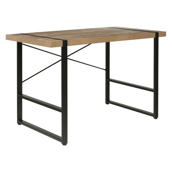 Bourbon Foundry Writing Desk Wood and Black Steel Oak - OneSpace | Target