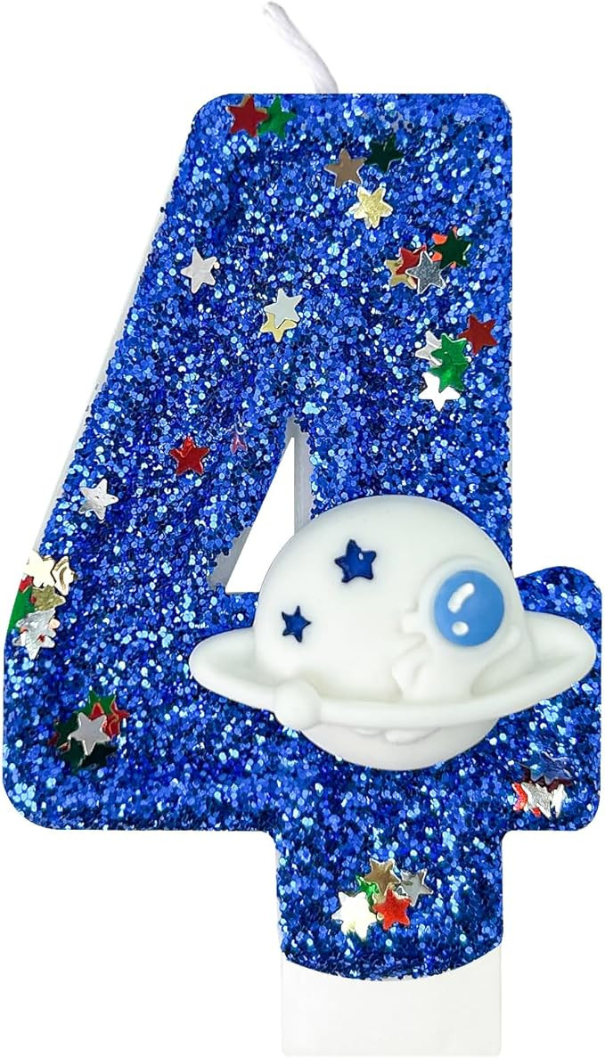 HXOUSE Spaceship Number 4 Birthday Candles - Outer Space Universe Birthday Candles for Cake, 4 Ca... | Amazon (US)