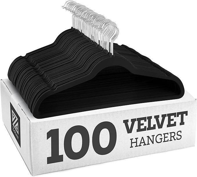 Zober Velvet Hangers 100 Pack - Heavy Duty Black Hangers for Coats, Pants & Dress Clothes - Non S... | Amazon (US)