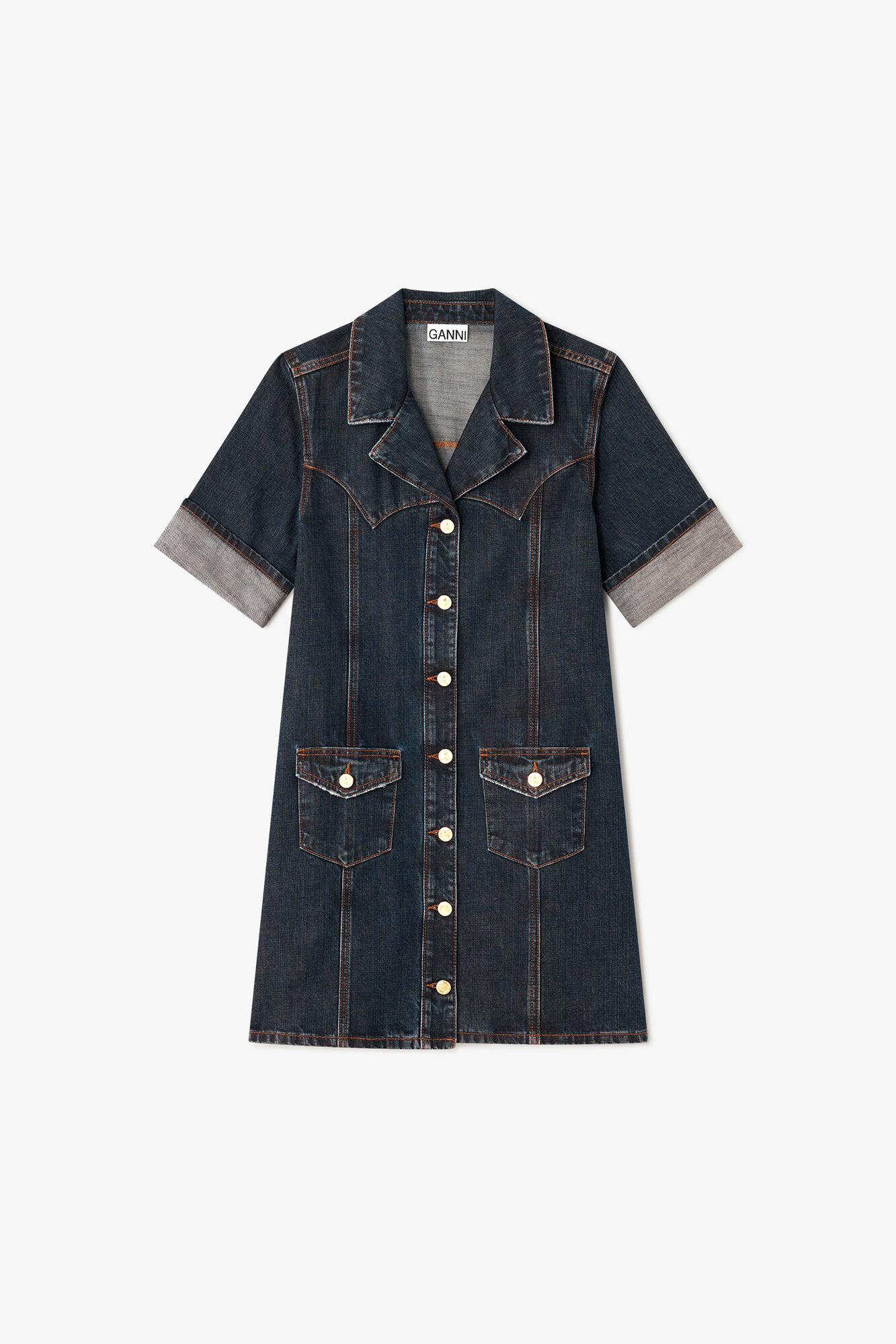 Mini Dress in Textured Slub Denim | Ganni