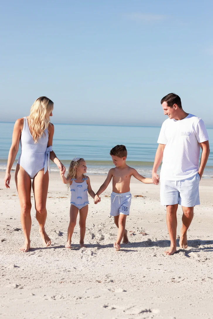 Boy's Swim Trunks | Seersucker Blue | Caden Lane