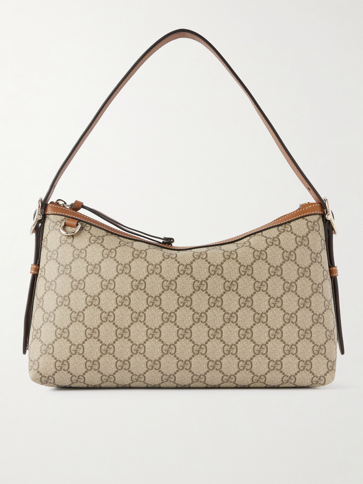 Gucci - Gg Emblem Leather-trimmed Printed Coated-canvas Shoulder Bag - Beige | NET-A-PORTER (UK & EU)