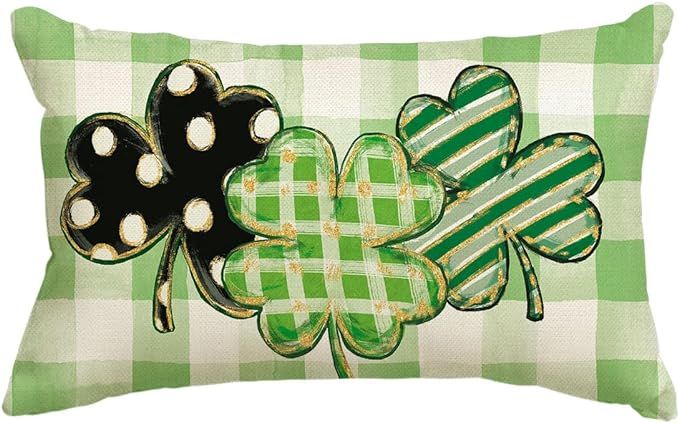 AVOIN colorlife St Patricks Day Clover Buffalo Plaid Throw Pillow Cover, 12 x 20 Inch Polka Dot S... | Amazon (US)