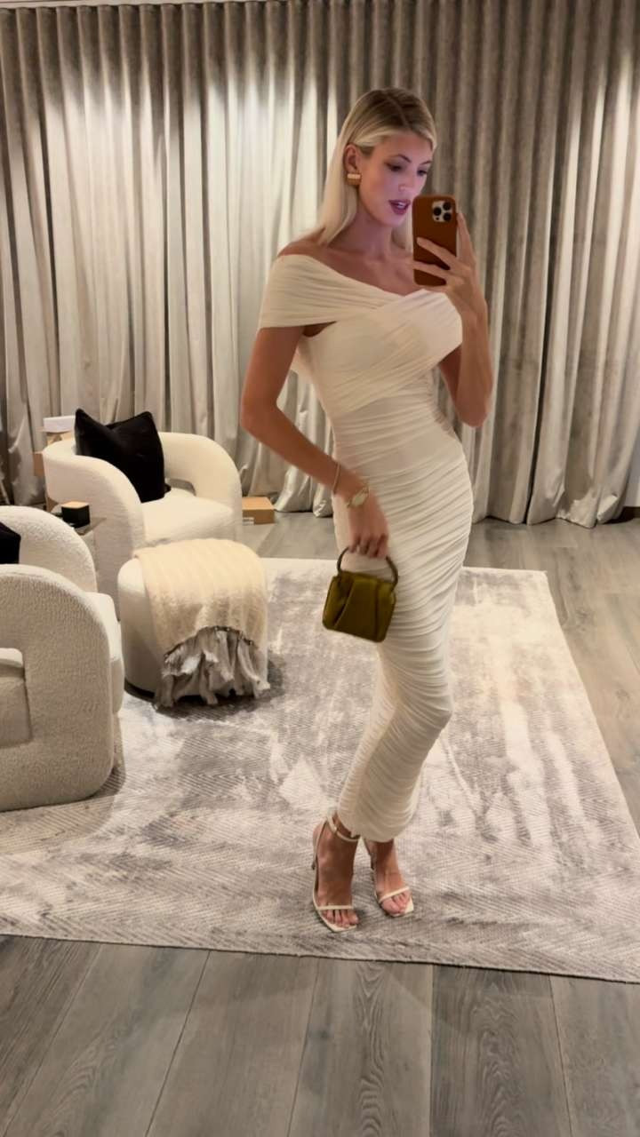 What I wore to the Ronny Kobo event tonight! 🤍✨ My dress is no longer in stock, but I did link similar ruched white dresses. 

 #LTKParties #LTKStyleTip #LTKWatchNow