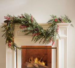 Faux Lit Red Berry Avant-Garde Wreath & Garland | Pottery Barn (US)