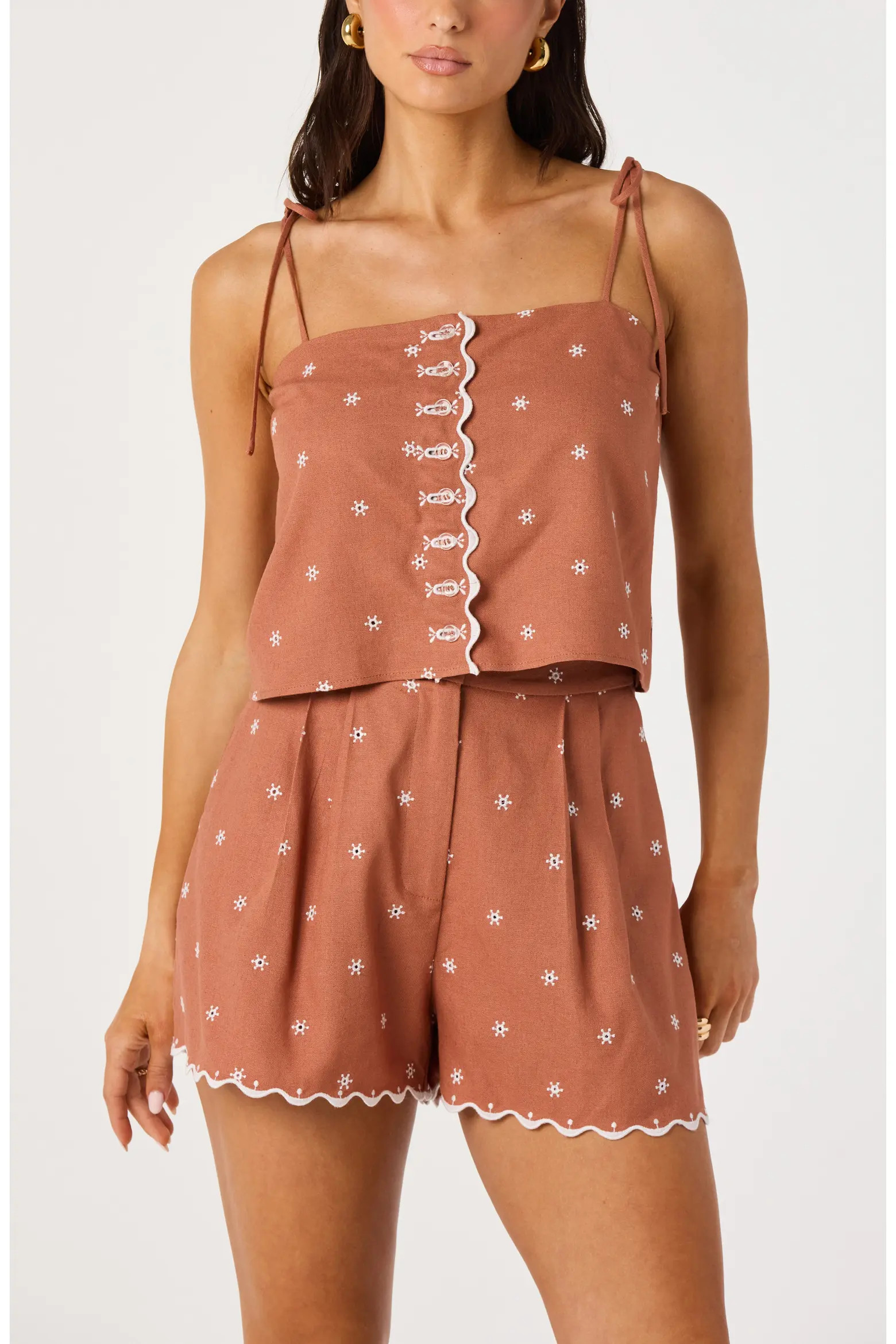 Justina Embroidered Linen Blend Crop Tank (Women) | Nordstrom | Nordstrom