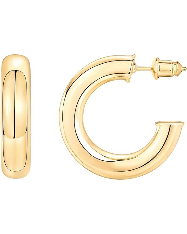 PAVOI 14K Gold Colored Extra Chunky 6.5mm Lightweight Open Hoops | Gold Hoop Earrings for Women | Amazon (US)