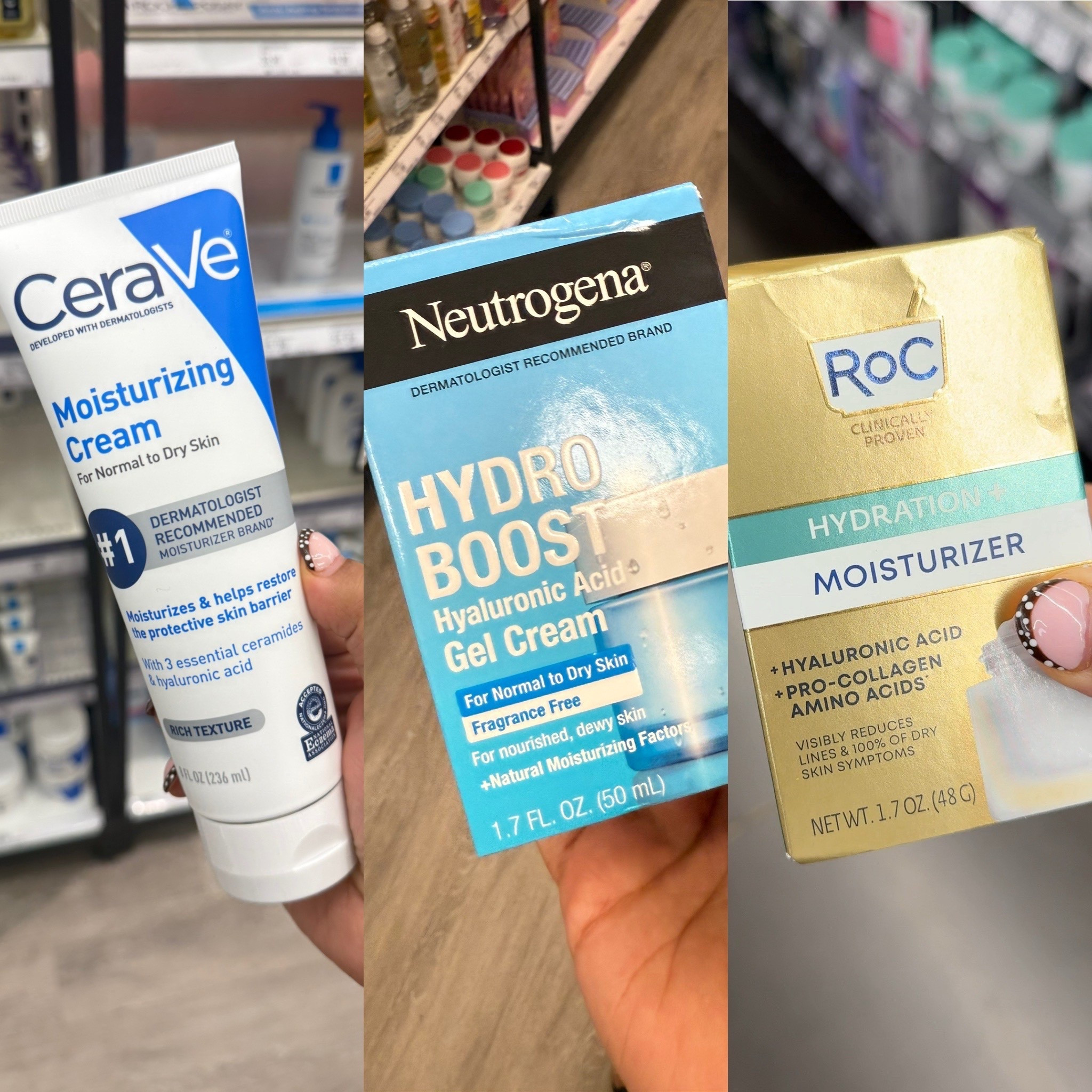 My 3 winter moisturizer picks depending on what your skin needs:

• Neutrogena Hydro Boost → daytime hydration + glow
• CeraVe Moisturizing Cream → nighttime nourishment + barrier repair
• RoC Hydration+ → hydration with smoothing + plumping

#LTKBeauty #LTKFindsUnder50