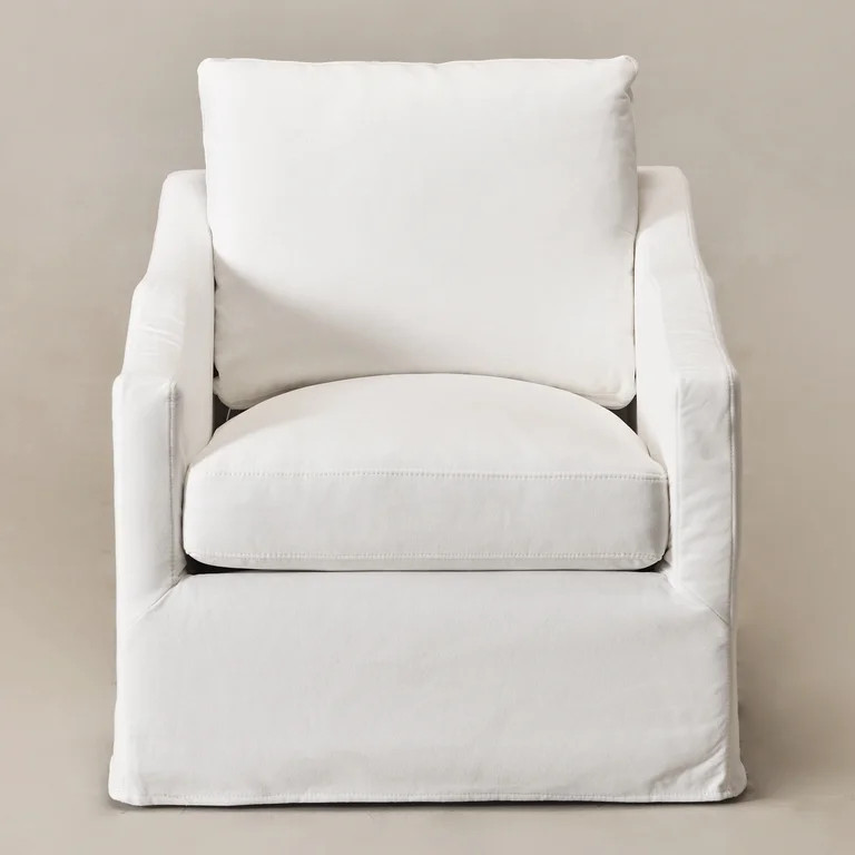 Pearl White Slipcovered Swivel Barrel Accent Chair with Removable Cushions, Modern Upholstered Ar... | Walmart (US)