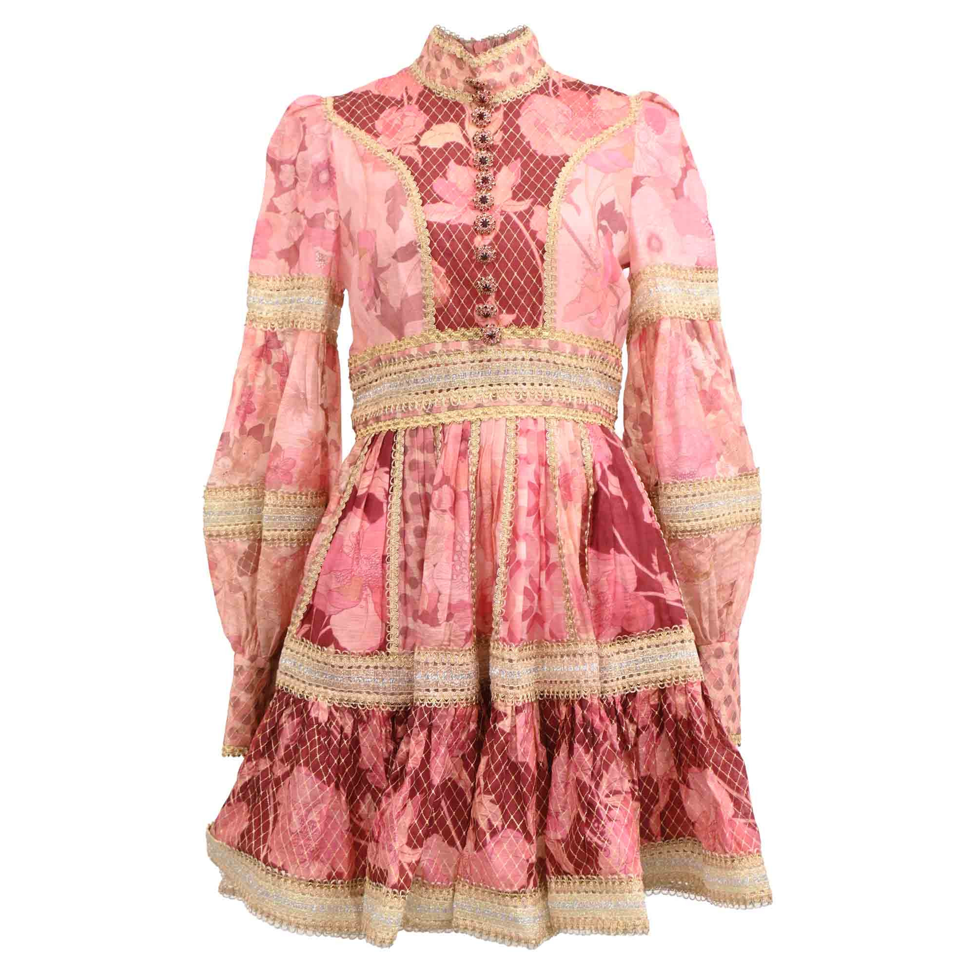 Zimmermann Concert Embellished Floral-Print Dress in Pink Linen | Shop Simon