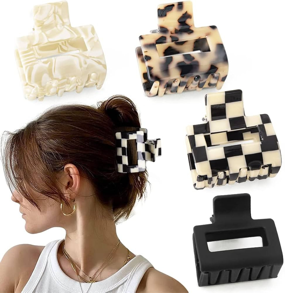 Bmobuo Checkered Hair Clips Claw Clips for Thick Hair Acetate Hair Clips 4Pcs Claw Clips for Thin... | Amazon (US)