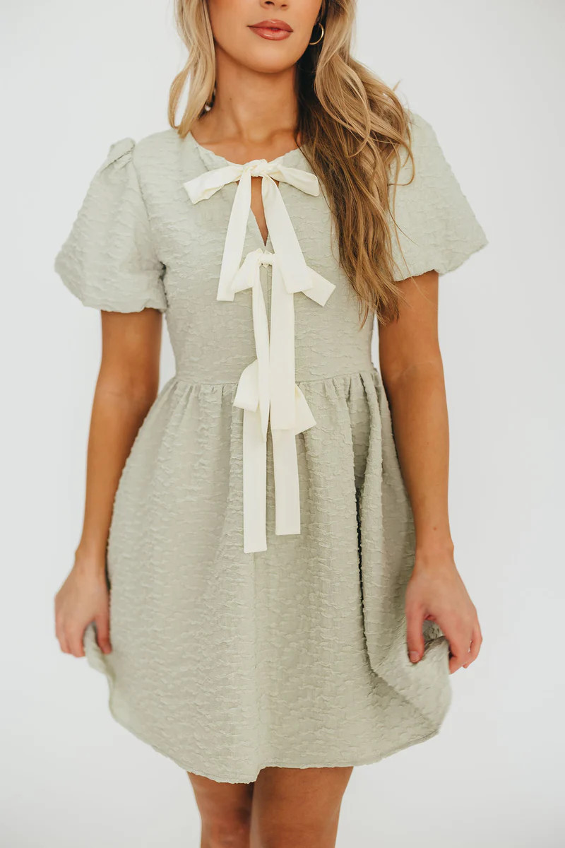 Summer Bow Tie Front Mini Dress In Sage | Worth Collective