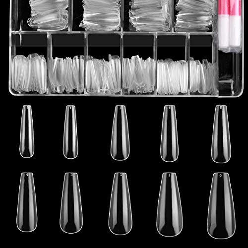 Beetles Long Coffin Fake Nail Tips - 500Pcs Acrylic Press on Nails Clear Artificial False Nails with | Amazon (US)