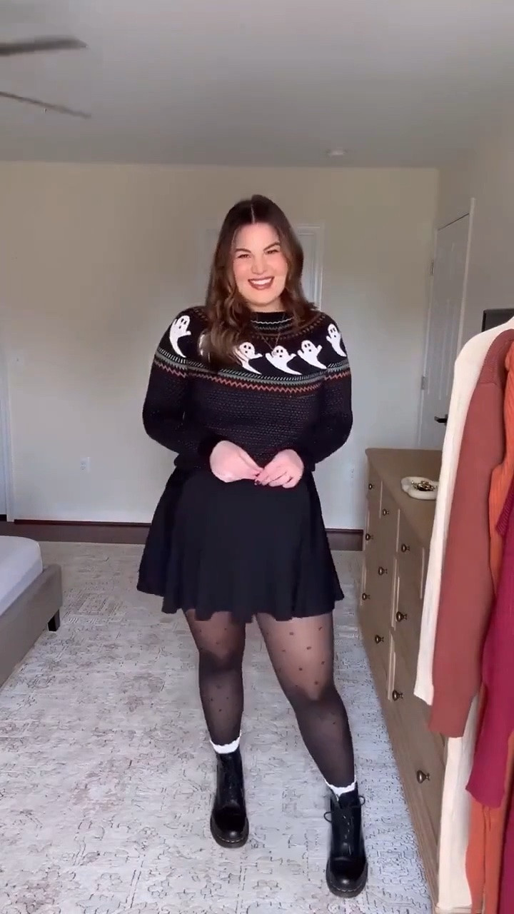 Easy Halloween outfit idea!

Sweater - one size (added exact + similar) 
Skort - xl 
Tights - xl 
Boots - 9 *run big size down

#LTKootd #LTKgrwm #LTKMidsize