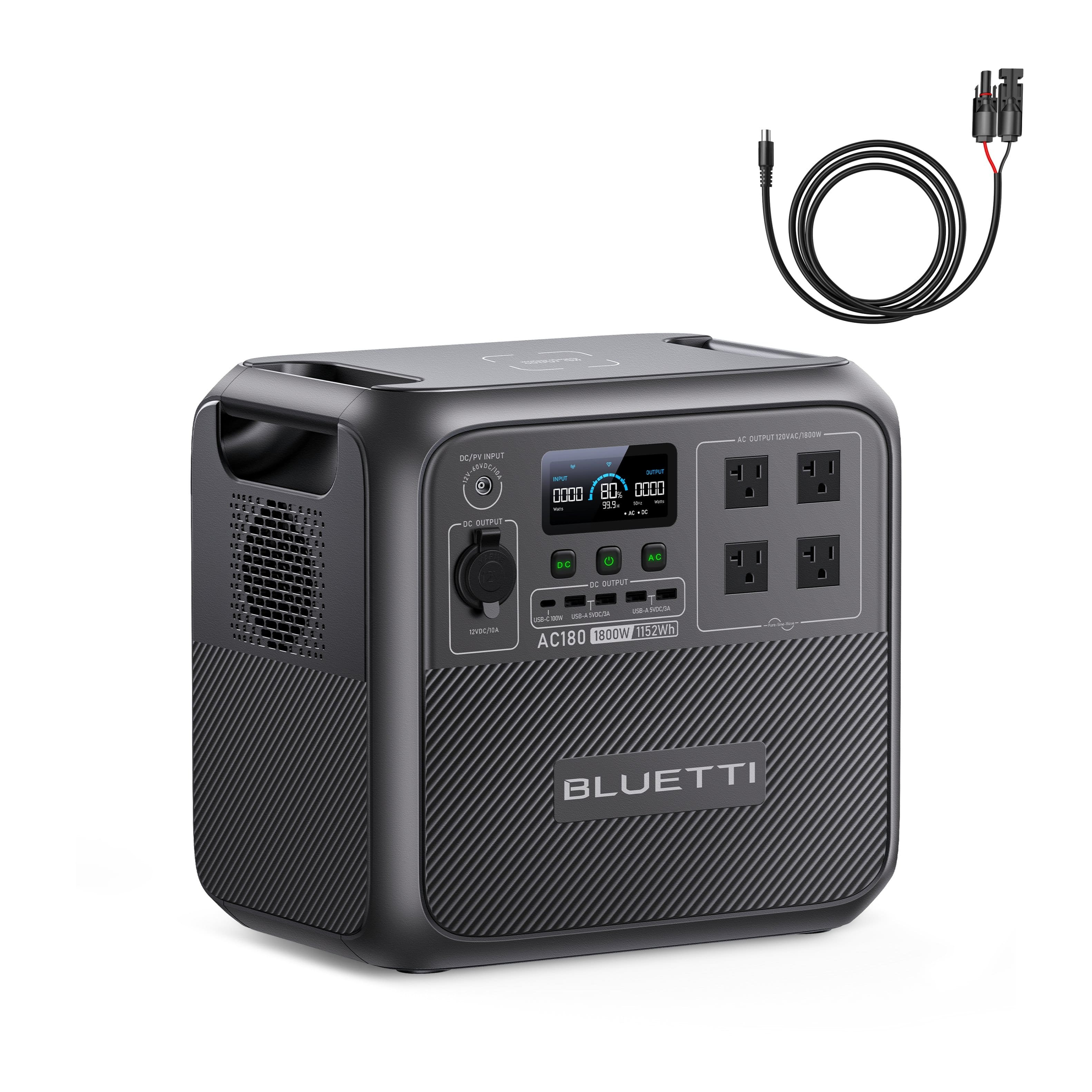 BLUETTI - 1800W Continuous/2700W Peak Output Power Station AC180 1152Wh LiFePO4 Battery Solar Generator for Outdoor (1152 Wh Capacity) - Gray | Best Buy U.S.