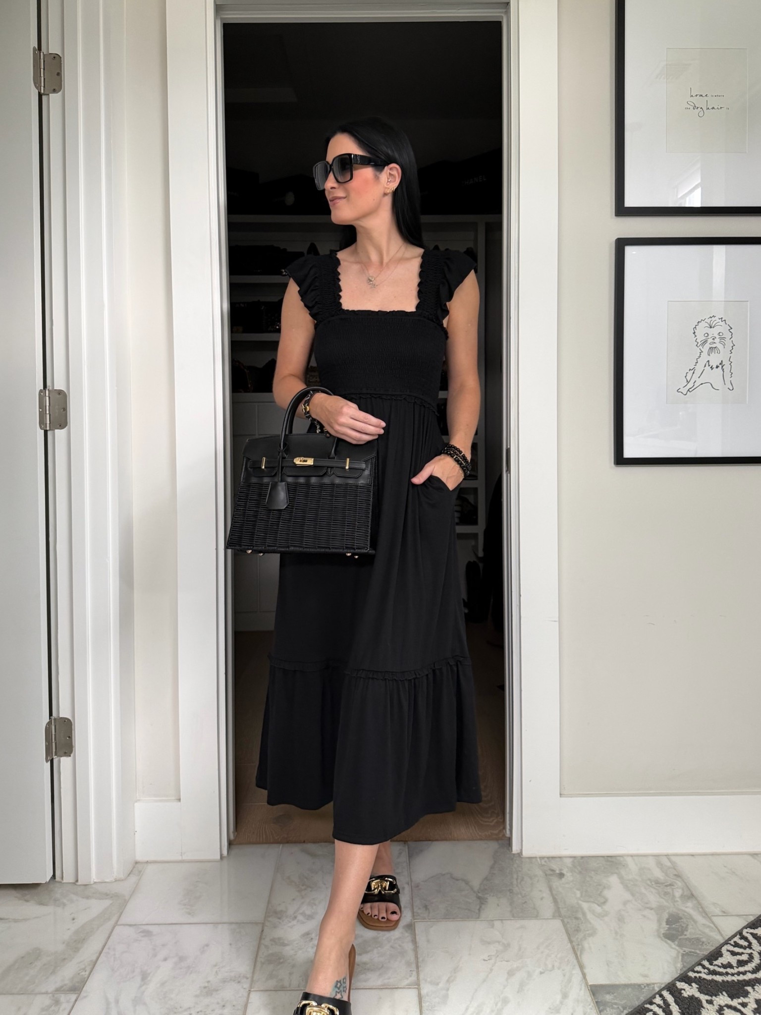 In love with this black maxi dress! I’m wearing a size small. 

Use code 20ASHLEY for 20% off my Lisi Lerch bag.
