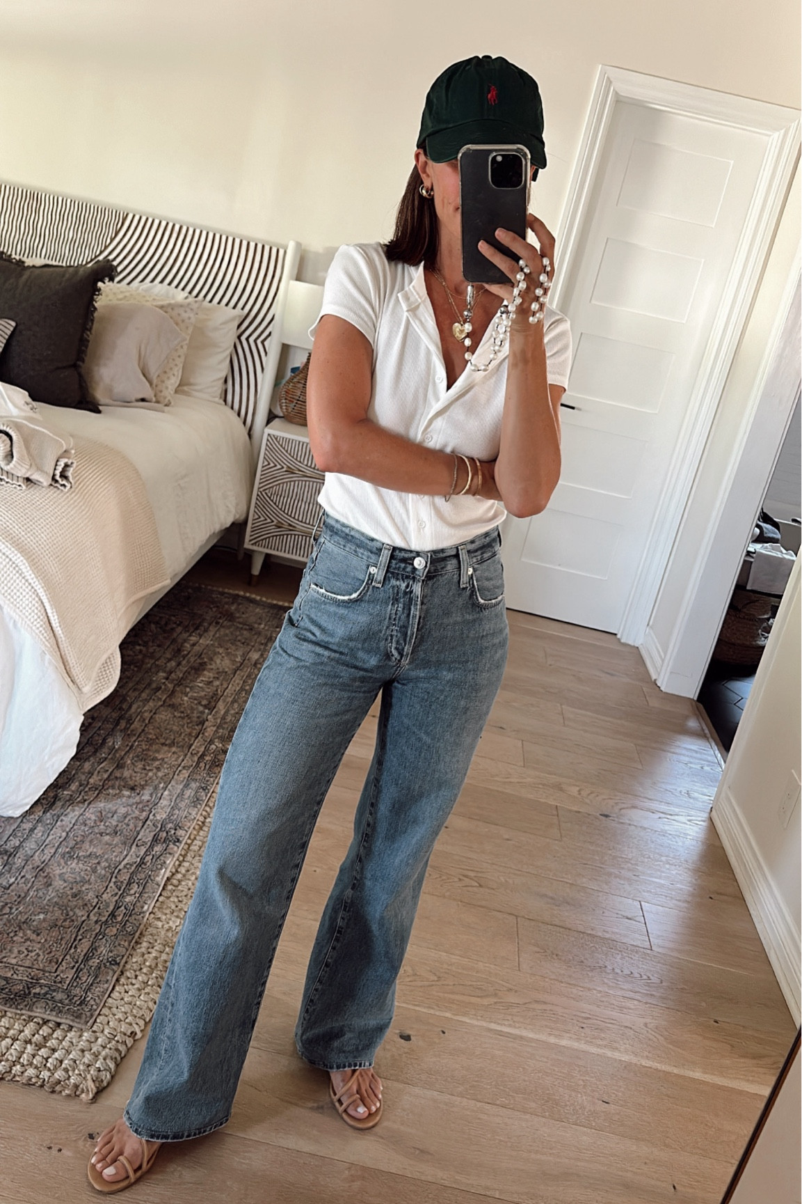 Today’s casual OUTIFT 
Top is tts- you can wear it fully buttoned or leave a few bottom buttons undone 
Wearing an Xs 
Jeans are tts and I had mine hemmed 

#LTKOver40