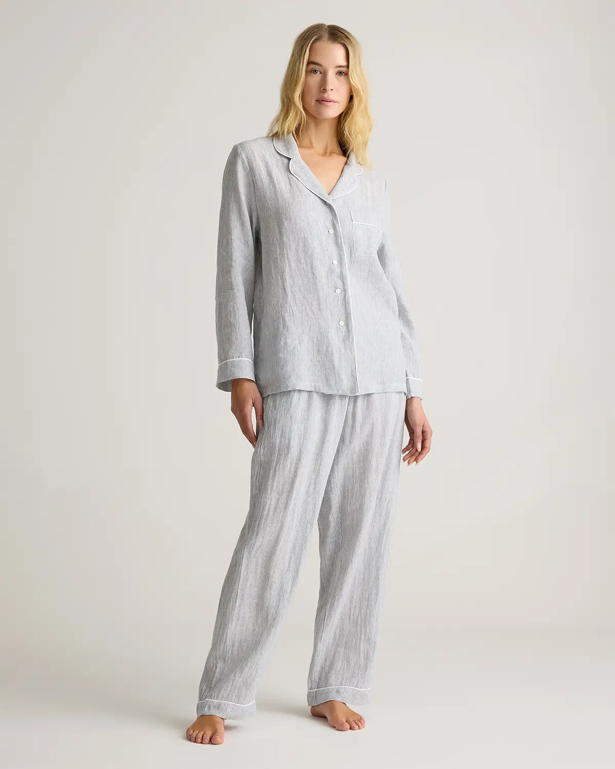 100% European Linen Long Sleeve Pajama Set with Piping | Quince